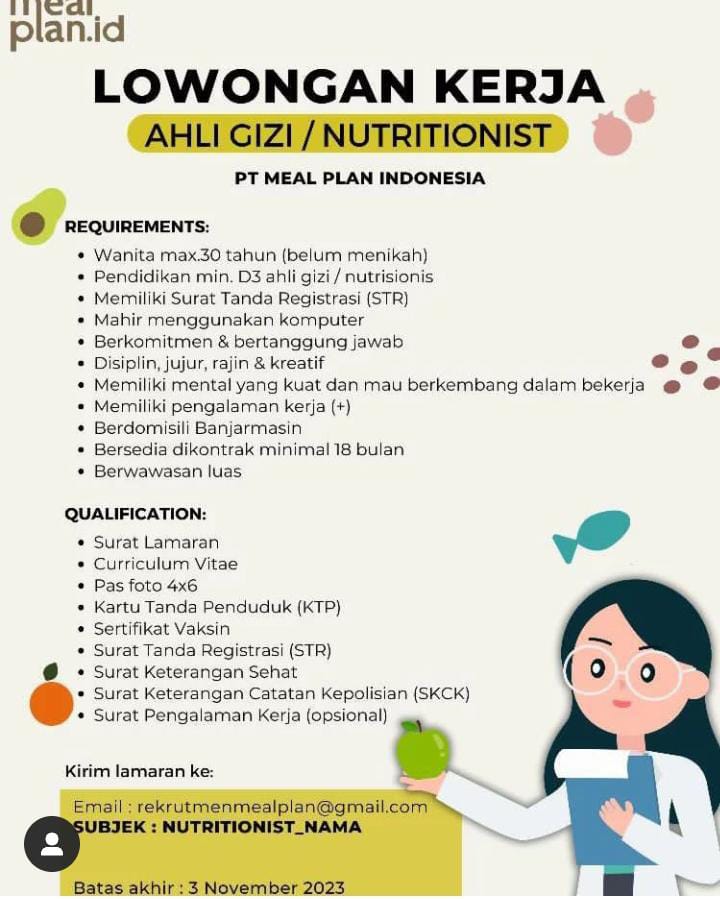 Nutrisionist PT Meal Plan Indonesia